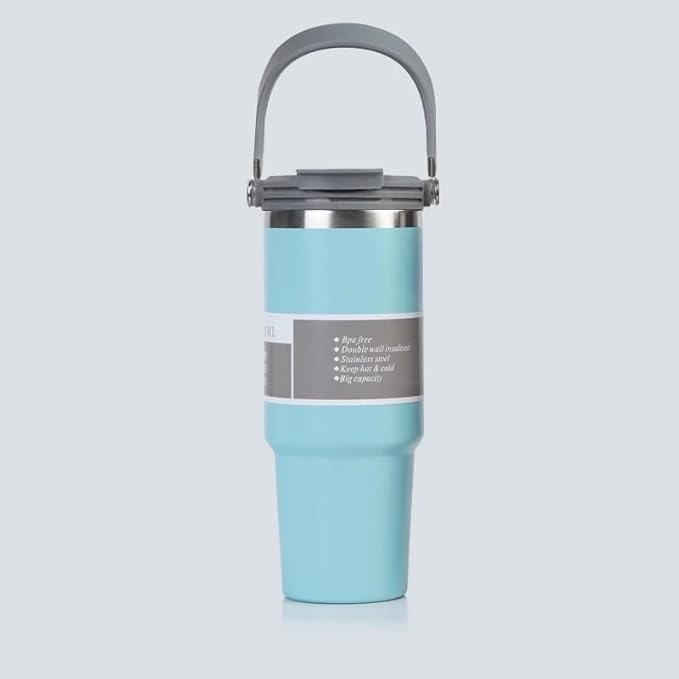 wizardmink 900ml Stainless Steel Vacuum Insulated Tumbler with Handle & Straw Lid – Leakproof Hot & Cold Travel Cup (Black)