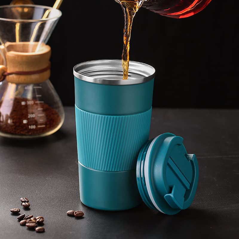 Insulated Travel Coffee Mug 2.0 – 380ml Double Wall Vacuum Stainless Steel Tumbler with Spill-Proof Flip Lid (Blue)