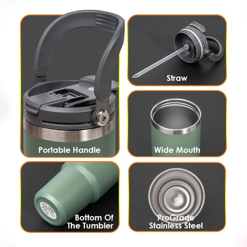 wizardmink 900ml Stainless Steel Vacuum Insulated Tumbler with Handle & Straw Lid – Leakproof Hot & Cold Travel Cup (Black)