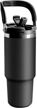wizardmink 900ml Stainless Steel Vacuum Insulated Tumbler with Handle & Straw Lid – Leakproof Hot & Cold Travel Cup (Black)
