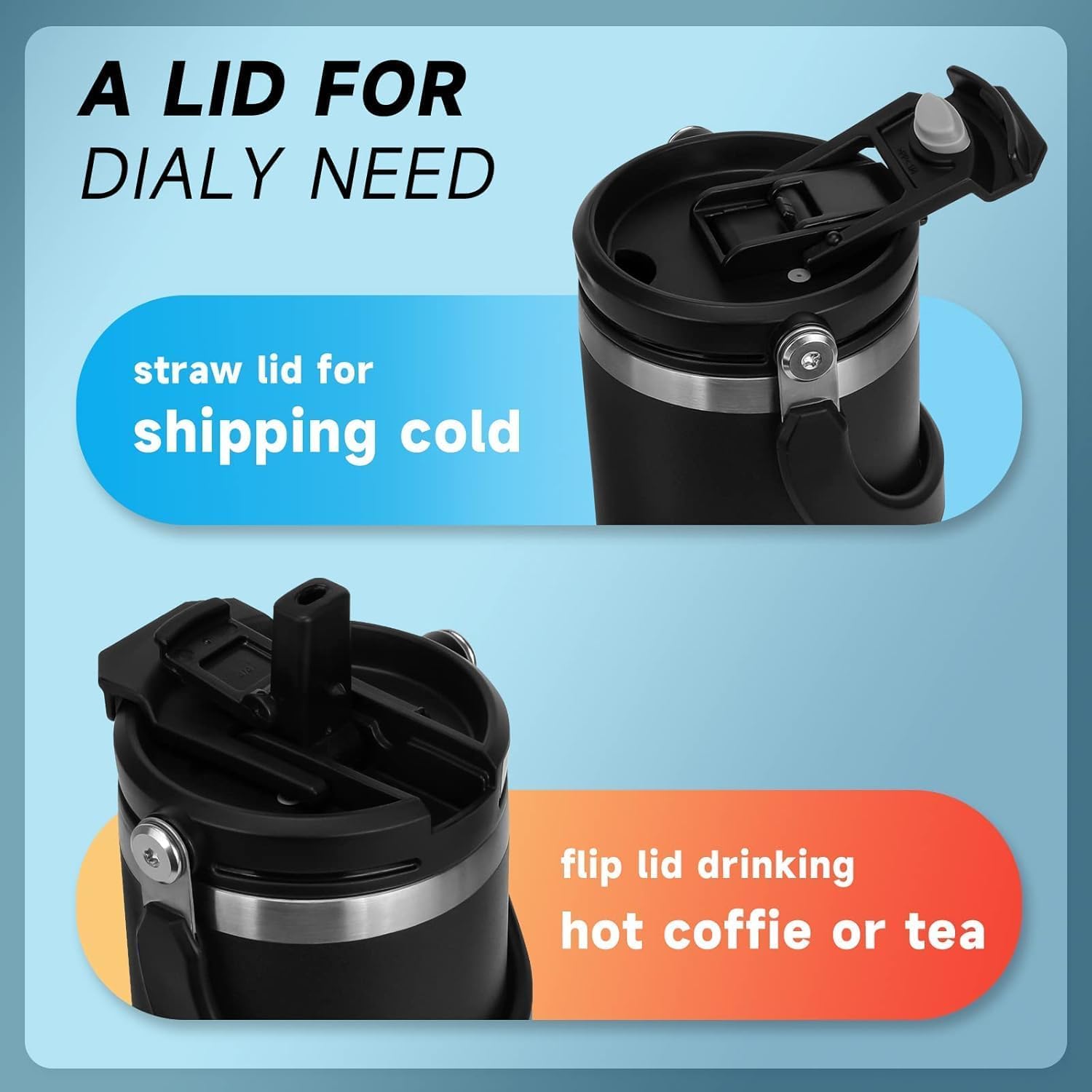 wizardmink 900ml Stainless Steel Vacuum Insulated Tumbler with Handle & Straw Lid – Leakproof Hot & Cold Travel Cup (Black)