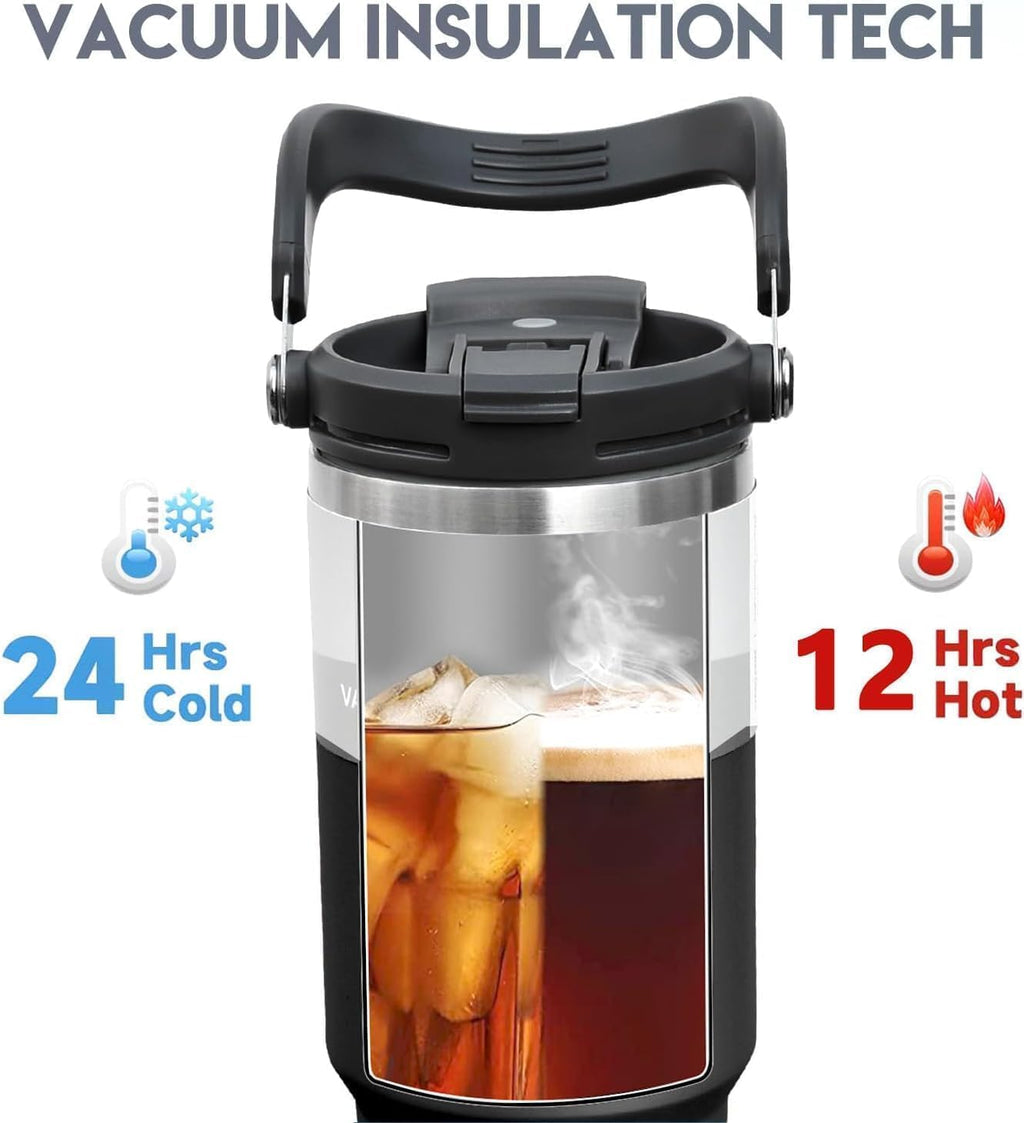 wizardmink 900ml Stainless Steel Vacuum Insulated Tumbler with Handle & Straw Lid – Leakproof Hot & Cold Travel Cup (Black)