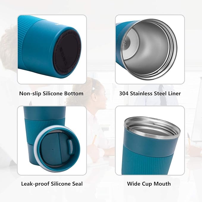 Insulated Travel Coffee Mug 2.0 – 380ml Double Wall Vacuum Stainless Steel Tumbler with Spill-Proof Flip Lid (Blue)