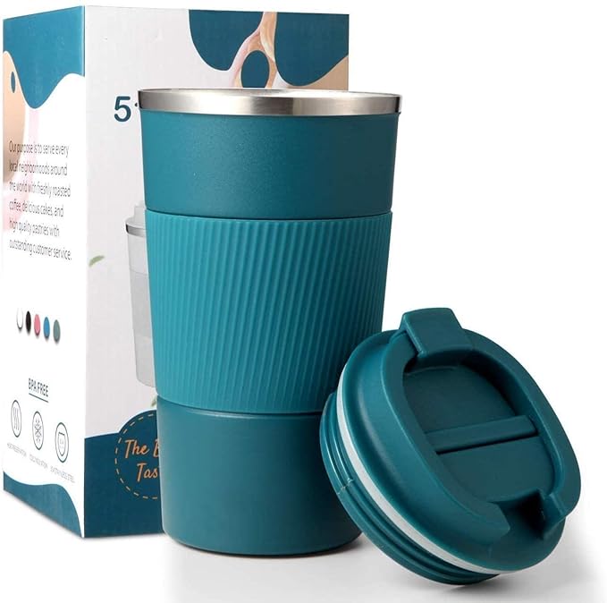 Insulated Travel Coffee Mug 2.0 – 380ml Double Wall Vacuum Stainless Steel Tumbler with Spill-Proof Flip Lid (Blue)