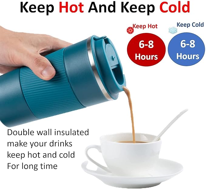 Insulated Travel Coffee Mug 2.0 – 380ml Double Wall Vacuum Stainless Steel Tumbler with Spill-Proof Flip Lid (Blue)