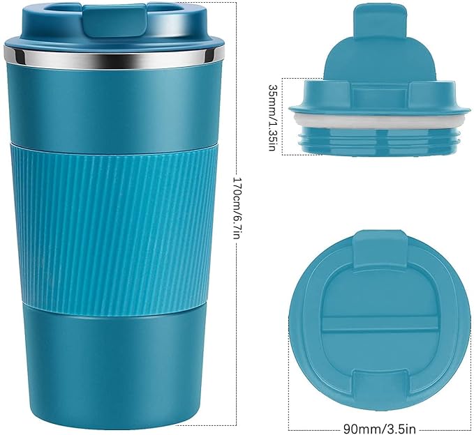 Insulated Travel Coffee Mug 2.0 – 380ml Double Wall Vacuum Stainless Steel Tumbler with Spill-Proof Flip Lid (Blue)