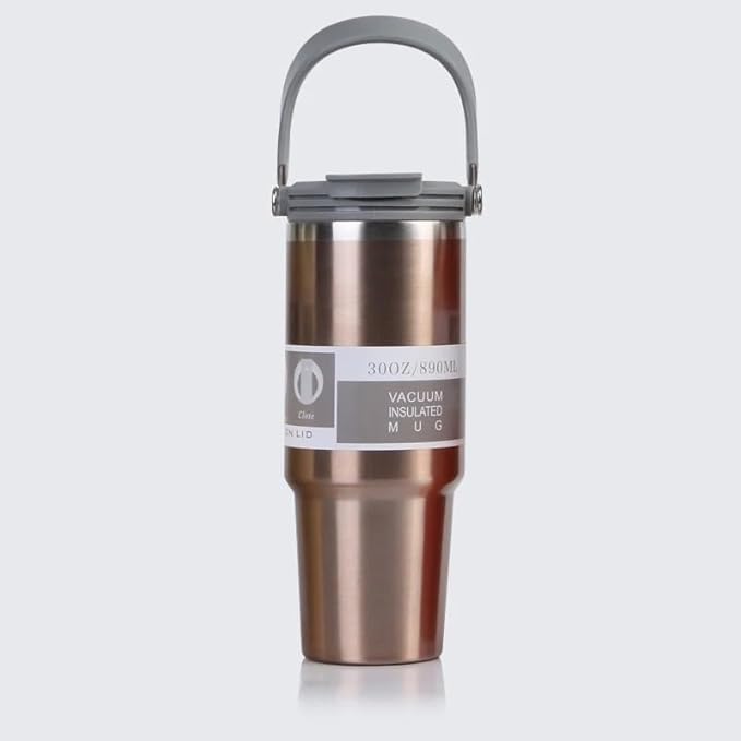 wizardmink 900ml Stainless Steel Vacuum Insulated Tumbler with Handle & Straw Lid – Leakproof Hot & Cold Travel Cup (Black)