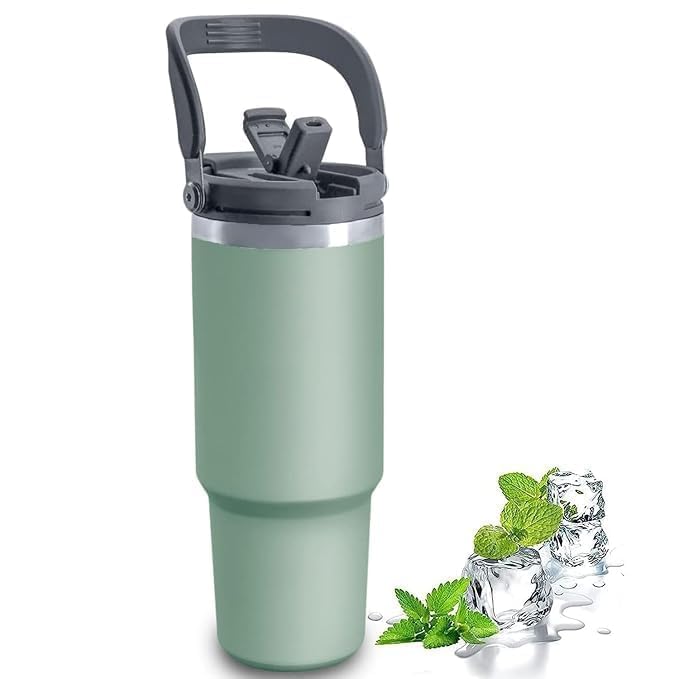 wizardmink 900ml Stainless Steel Vacuum Insulated Tumbler with Handle & Straw Lid – Leakproof Hot & Cold Travel Cup (Black)