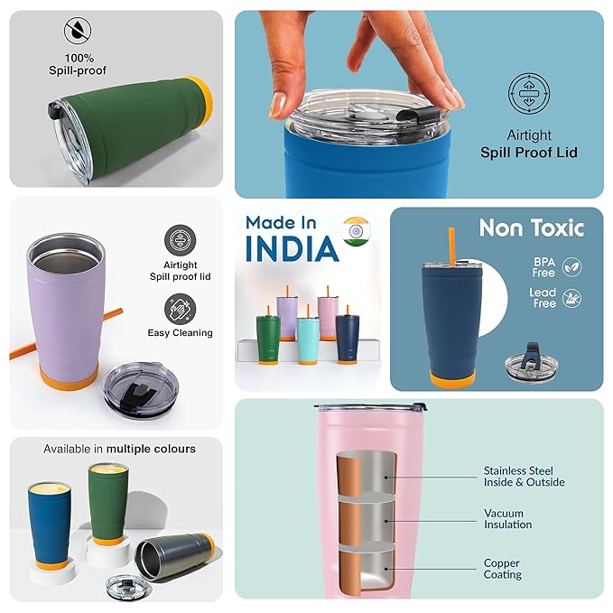 Wizardmink REO 500ml Vacuum Insulated Stainless Steel Tumbler with Straw – Leak-Proof Travel Mug